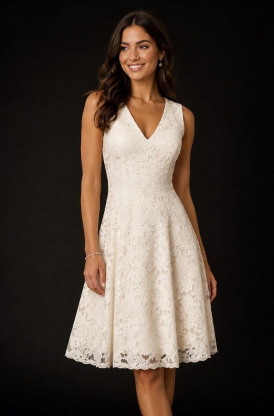 White House Black Market White Lace Dress Size 2 NWT Scalloped Shift Dress